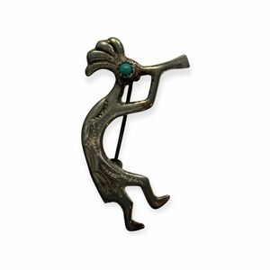 Vintage Native American Sterling Silver Kokopelli Pin‎ Brooch Turquoise